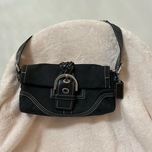 Elegant Coach Black Shoulder Bag with Silver Buckle